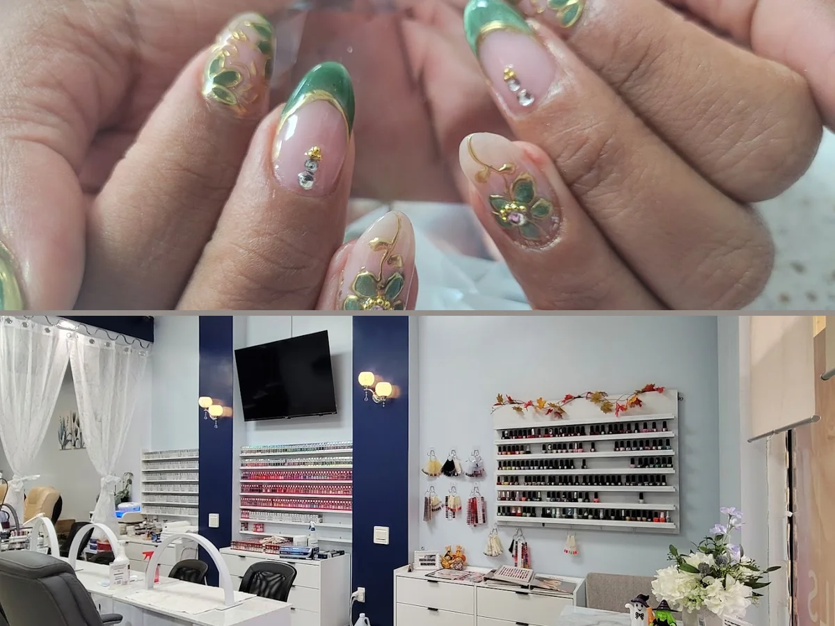 Acrylic nails displayed in a salon setting