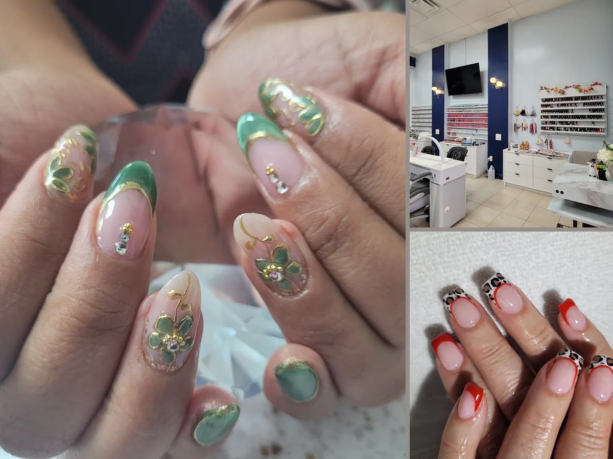 Acrylic nails displayed in a salon setting